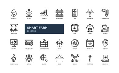 Fototapeta na wymiar smart farm internet of things agriculture farming detailed outline line icon set