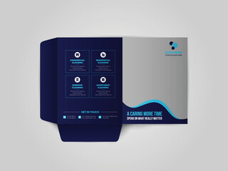 Cleaning Service Business Presentation folder for files, design. The layout is for posting information about the company, photo, text.