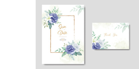 navy blue floral rose wedding invitation card watercolor