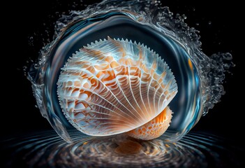 Beautiful Sea Shell in Crystal Clear Water Generative AI