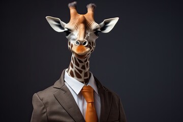 giraffe posing in business suit