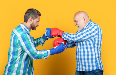 generation men with disagreement in studio, opponent. generation men having disagreement