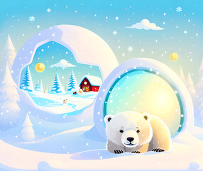 Fototapeta premium Cute polar bear playing under sunshine in Antarctica Generative AI