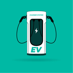 Electric Charging Station, Dual head electric vehicle charging stations, Vector illustrations.