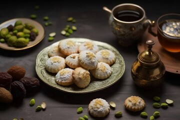 Fototapeta premium Desserts Eid al-Fitr, Eid al Adha Kahk (Eid Cookies) Arabic filled Pistachio or nut