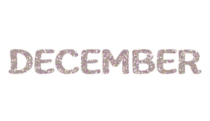 White glitter DECEMBER Letters Icon. December sign. Design for decorating, background, wallpaper, illustration.