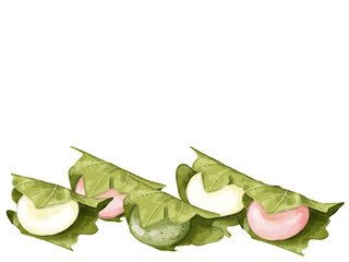 手描き水彩の柏餅イラスト長方形フレーム・下