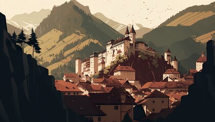 Liechtenstein Shan cityscape (ai generate) - obrazy, fototapety, plakaty