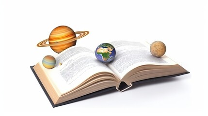 Open book revealing the solar system, Isolated on white background, Generative AI
