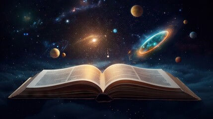 Open book revealing the solar system, Generative AI