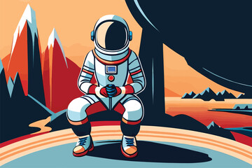 Astronaut Sitting on Mars, A Stunning 2D Illustration of Space Exploration