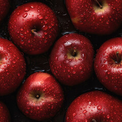 Seamless pattern with beautiful ripe and delicious red apples. Juicy fruits endless texture. Organic vitamin food background. Generated with AI.