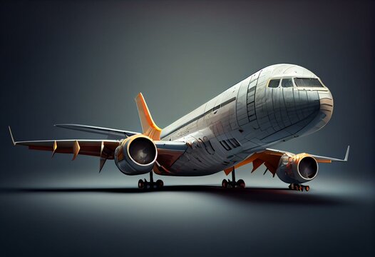 Airplane isolated concept 3d render illustration template style. Generative AI
