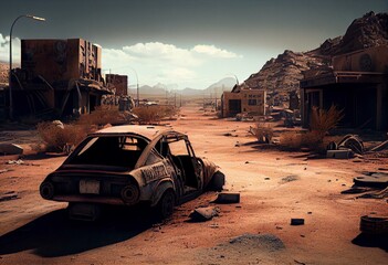 Desolate wasteland after an apocalyptic event. AI generative. Generative AI