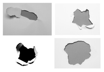 rip hole paper on white background.