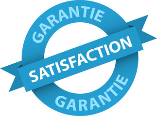 Tampon SATISFACTION GARANTIE bleu sur fond transparent