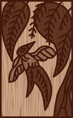 木彫り風シンプル花札　霜月　栃　燕　11月　栃に燕