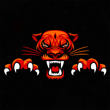 Angry Panther head and paws with claws Vector logo illustration artwork