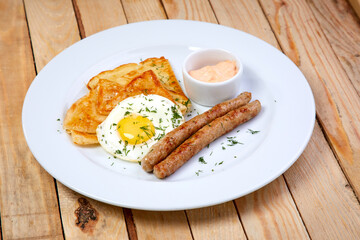sausage with pancakes and egg