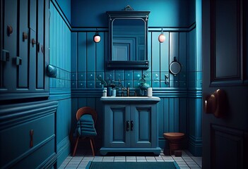 bathroom blue 2. Generative AI - obrazy, fototapety, plakaty