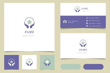Fame logo design with editable slogan. Branding book and business card template.