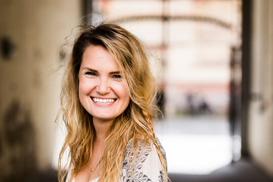 Portrait of young woman with blond hair