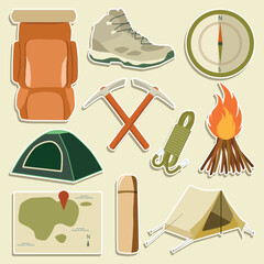 Set of Hiking and Camping Object Cute Hand Drawn Sticker Illustration
