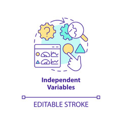 Independent variables concept icon. Causal research changeable and principles abstract idea thin line illustration. Isolated outline drawing. Editable stroke. Arial, Myriad Pro-Bold fonts used