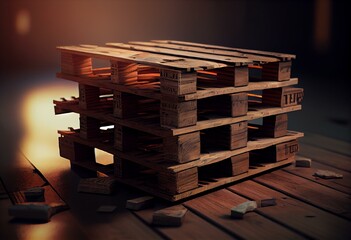 Stack of wooden pallets close-up 3d render. Generative AI
