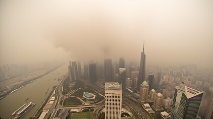 Fototapeta na wymiar Severe Air Pollution in Asia city (AI Generated)