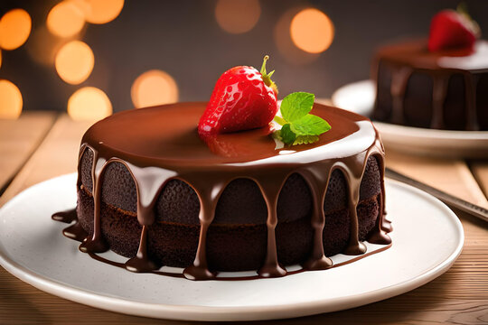 A chocolate cake with a strawberry on top