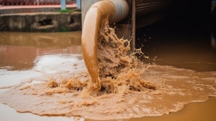 Discharging Industrial and Dirty Water from Run-Off Pipe - AI Generated