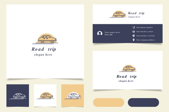 Road trip logo design with editable slogan. Branding book and business card template.