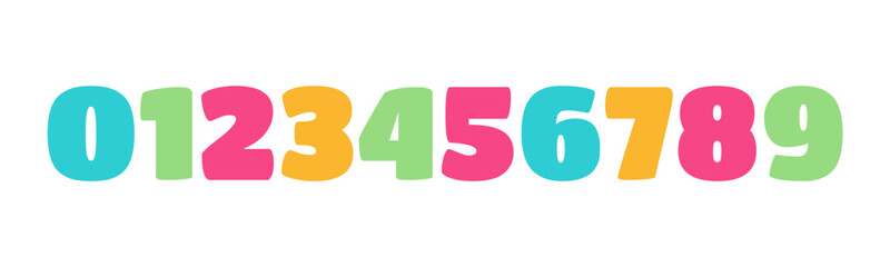 Colorful vector numbers set. The ten numbers from one to zero. Decorative elements for birthday card, fridge magnets.