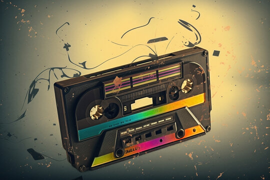 Retro-style Cover Art For A Mixtape Using Vintage Cassette Tape Imagery - Generative AI