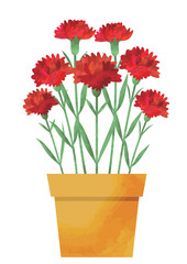 鉢植えの赤いカーネーションの水彩風イラスト　母の日のプレゼント