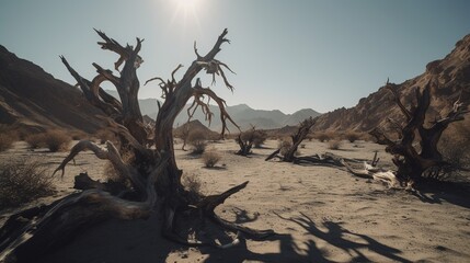 Dead trees in the Namib Desert, Namibia, Africa.Generative Ai