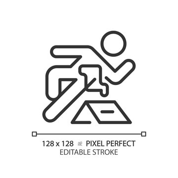 Crime pixel perfect linear icon. Investigate and find evildoer. Legal rules system of criminal punishment. Thin line illustration. Contour symbol. Vector outline drawing. Editable stroke