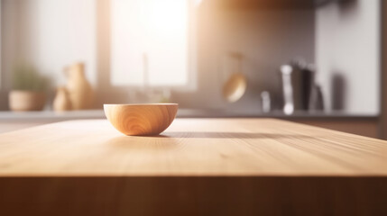 Naklejka na ściany i meble Empty wooden table on kitchen background. Illustration AI Generative