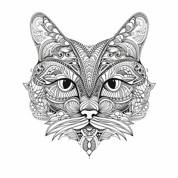 Cat head in mandala style. Illustration AI Generative.