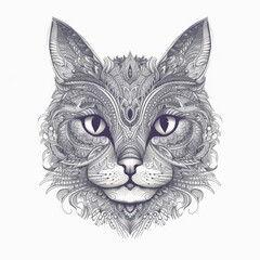 Cat head in mandala style. Illustration AI Generative.