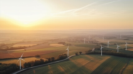 Wind turbines background. Illustration AI Generative.