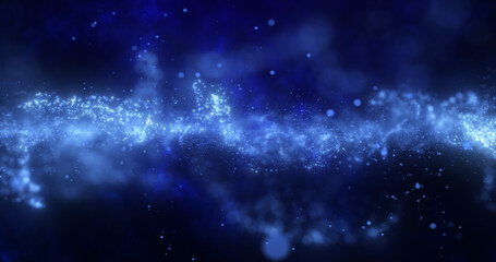 Obraz premium Abstract blue glowing flying waves of energy particles futuristic high tech background