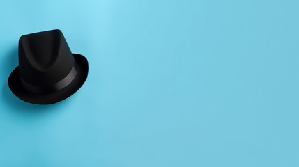Blue background with black men's hat. Illustration AI Generative.