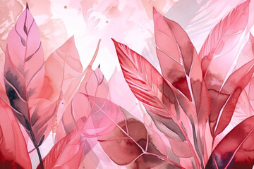 Generative ai abstract art background with leaves of tropical plants