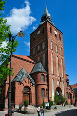 Fototapeta na wymiar Church of John the Baptist in Biskupiec, town in Warmia-Masuria voivodeship. Poland