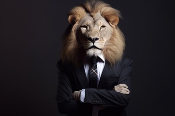 lion posing in business suit  Generative AI