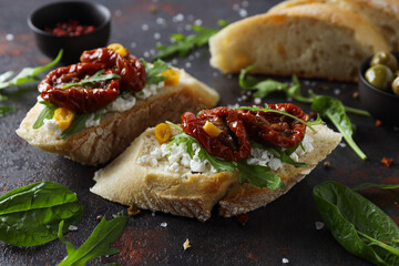 Sandwich with sun-dried tomato - tasty snack concept