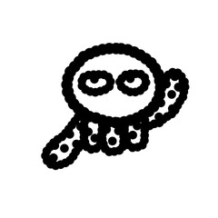 The black and white cartoon character. Deep sea alien squid