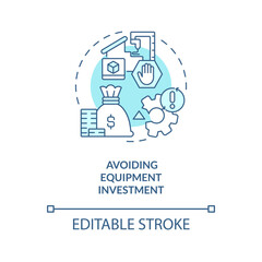 Avoiding equipment investment turquoise concept icon. Capacity limitations abstract idea thin line illustration. Isolated outline drawing. Editable stroke. Arial, Myriad Pro-Bold fonts used